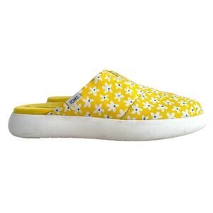 TOMS Alpargata Mallow Mule Yellow With White Daisy Print Women's Size 7.5